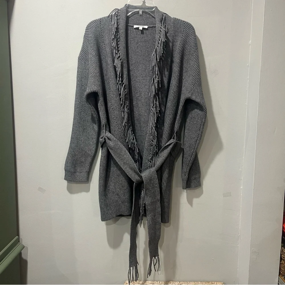 Splendid‎ Womens Gray Size Small Cora Fringe Wrap Jacket Cardigan Sweater Top